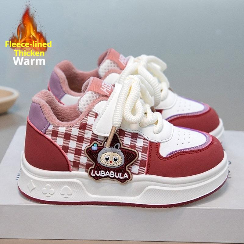 Autumn and Winter Girls' Fleece-lined Warm Sports Shoes Fashionable Double-cotton Shoes Children's Casual Sneakers