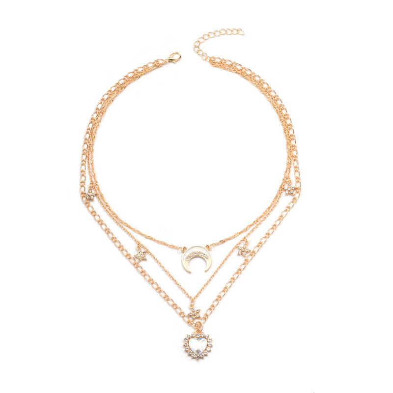 Alloy necklace long crystal necklace jewelry women's niche high-end love moon collarbone chain