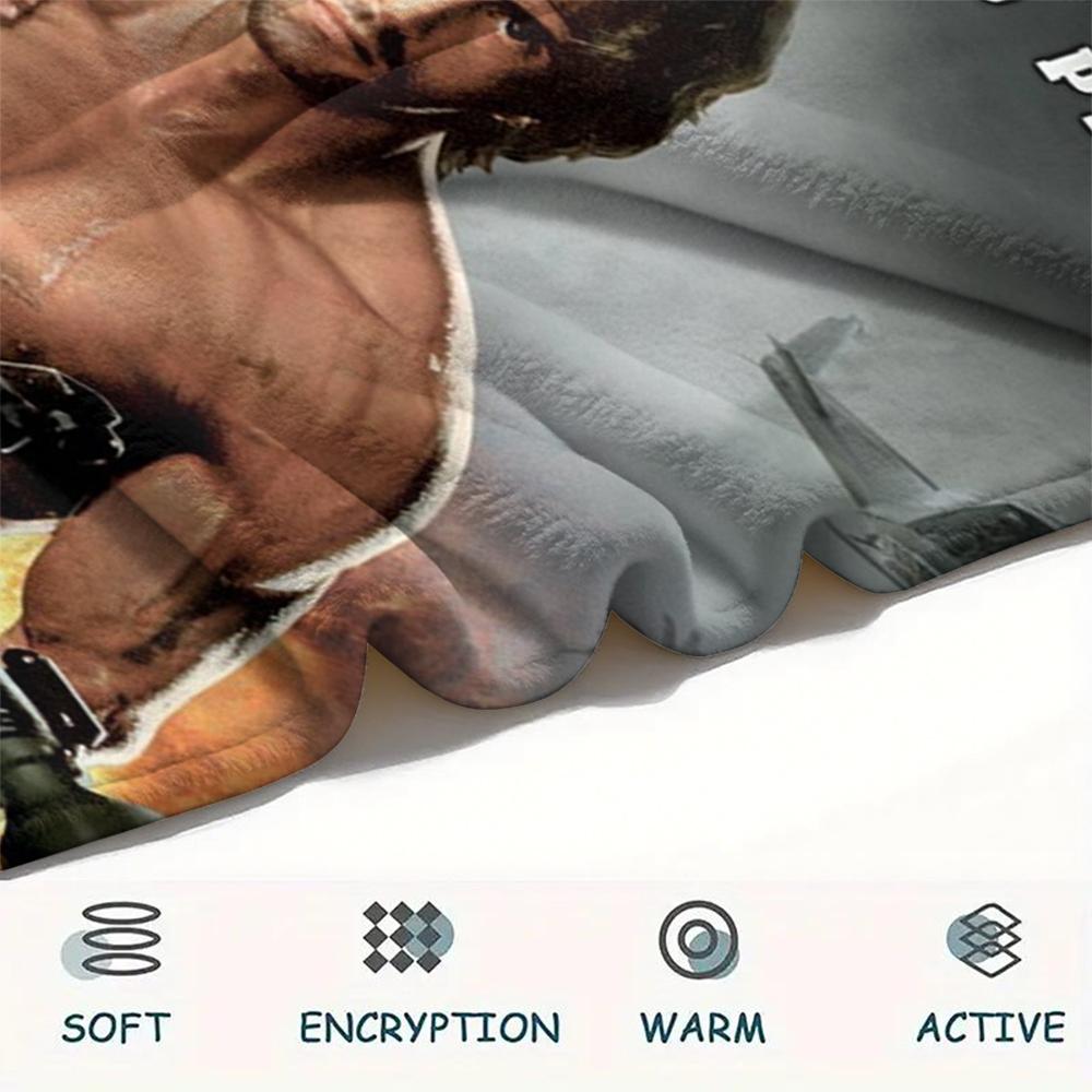 1Pc Rambo First Blood Print Flannel Blanket, High quality Comfortable for All Seasons, Home Decor, Warmth and Comfort, Perfect for Gifts