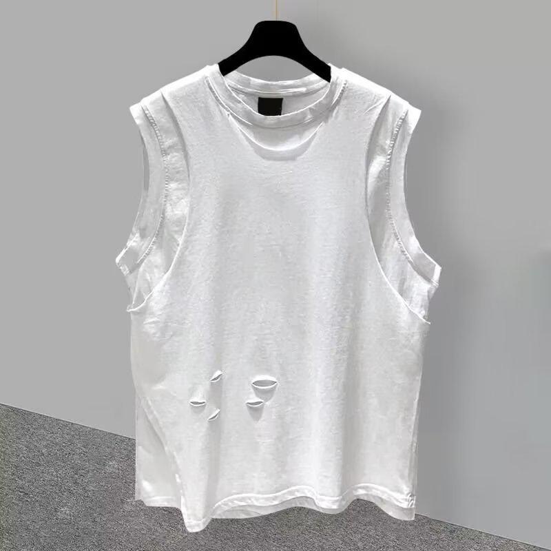 Men's Trendy Sleeveless Summer Sports Vest - Korean Style Hole-Patterned White T-Shirt