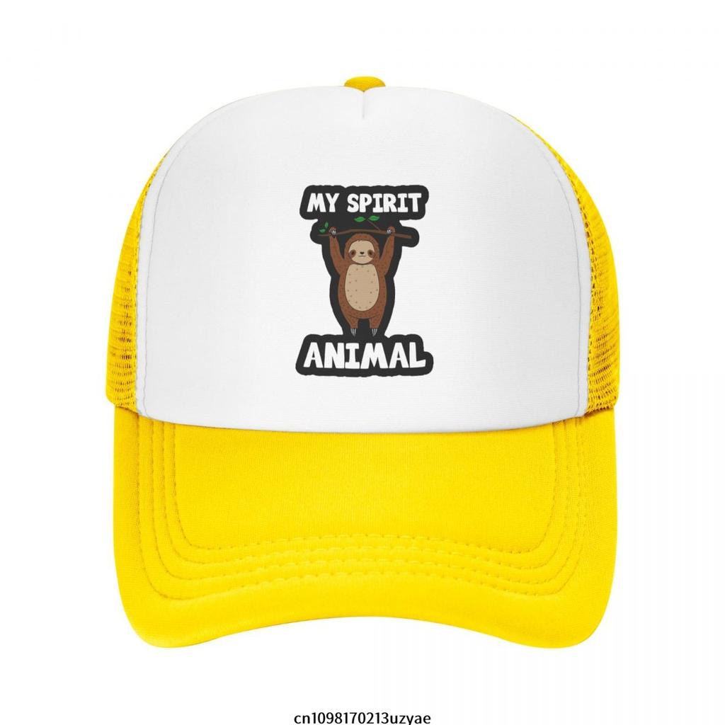 Sloth Spirit Animal Trucker Hat Polyester Mesh Back Adjustable Cap for Outdoor Casual Wear