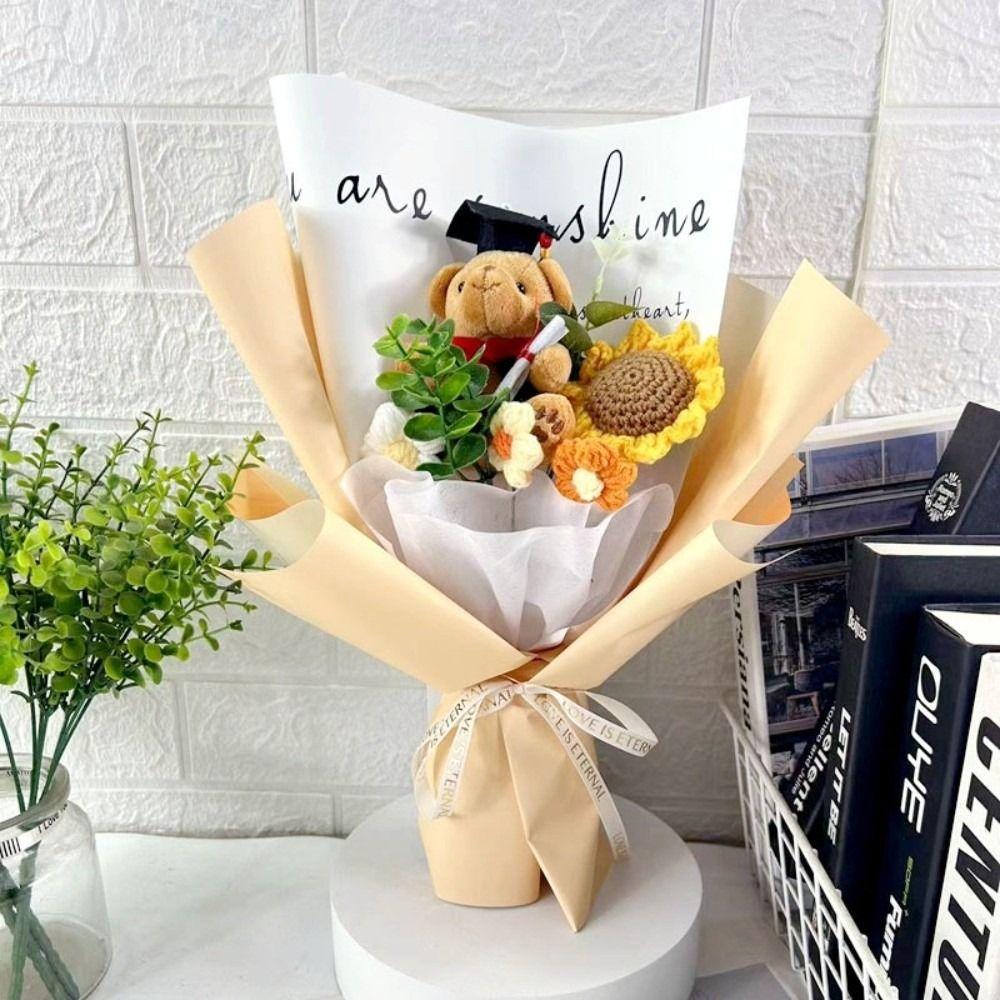 Lovely Bear Sunflower Flowers Crochet Sunflower Dr. Bear Flower Bouquet  Graduation Ceremony