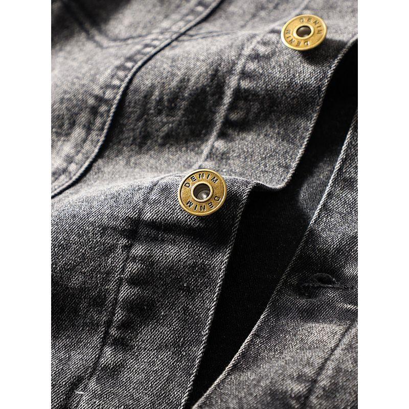 American Retro Smoky Gray Washed Denim Jacket for Men, Autumn and Winter Trendy Brand Short Casual Foreign Trade Men's Workwear Jacket