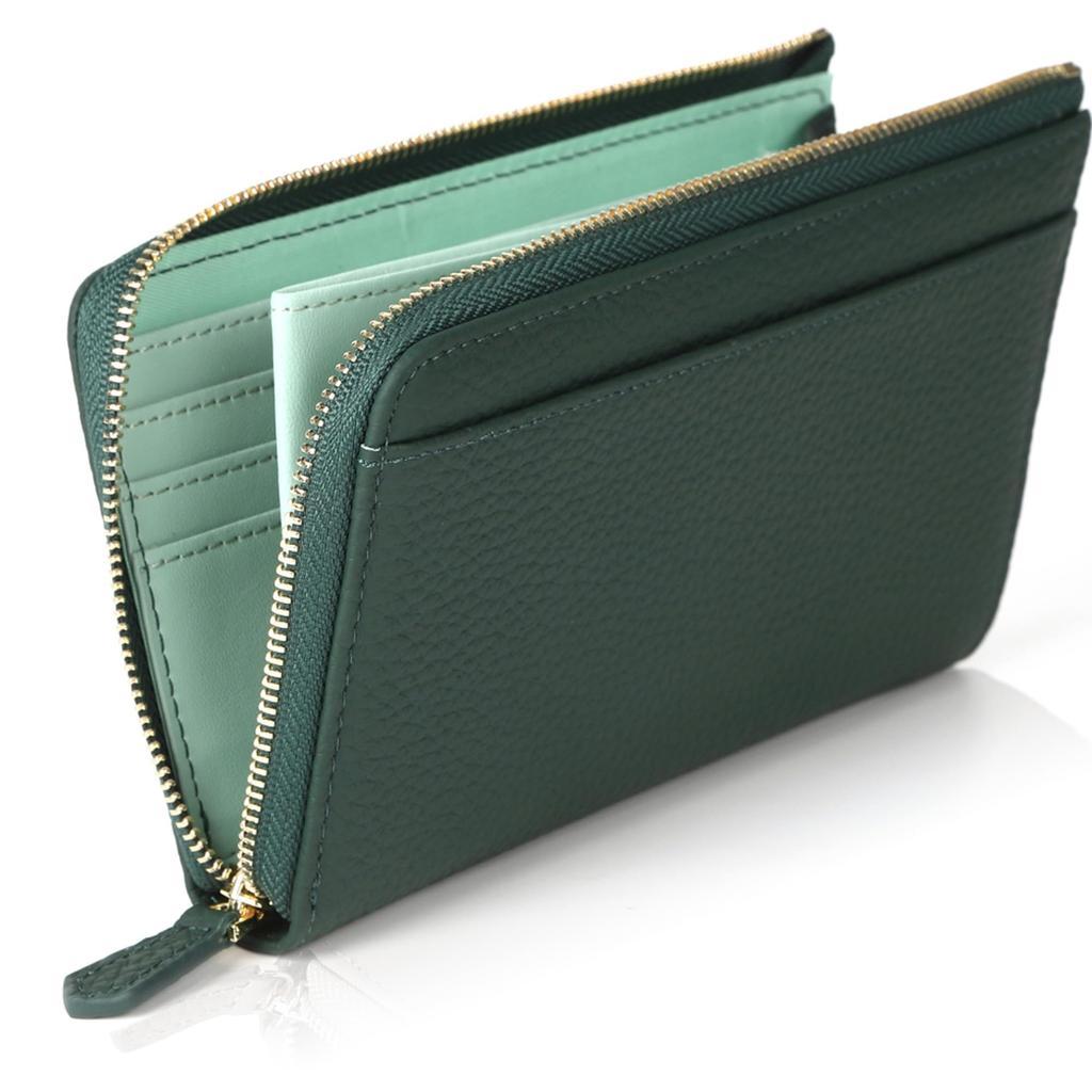 LASIEM Small Long Wallet Size 3cm Shorter Than Conventional Genuine Prevents Folding of Comes with Gift Moss Green X Pistachio (Lasiem) Women's -