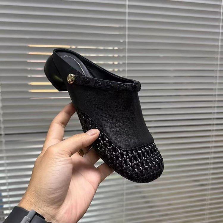 Baotou Half Slippers Women's Summer Outer Wear 2025 Summer New Thick-soled Inner Height Increase Hollow Woven One-pedal Slippers