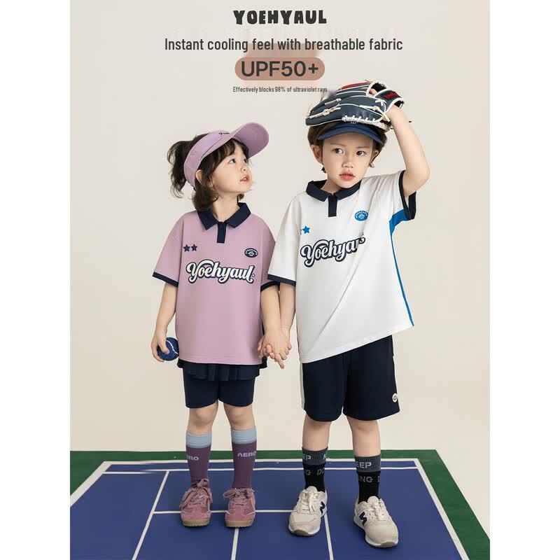 Youyou Girls Loose Polo Collar Short Sleeve Cool Mesh T-Shirt 140 cm