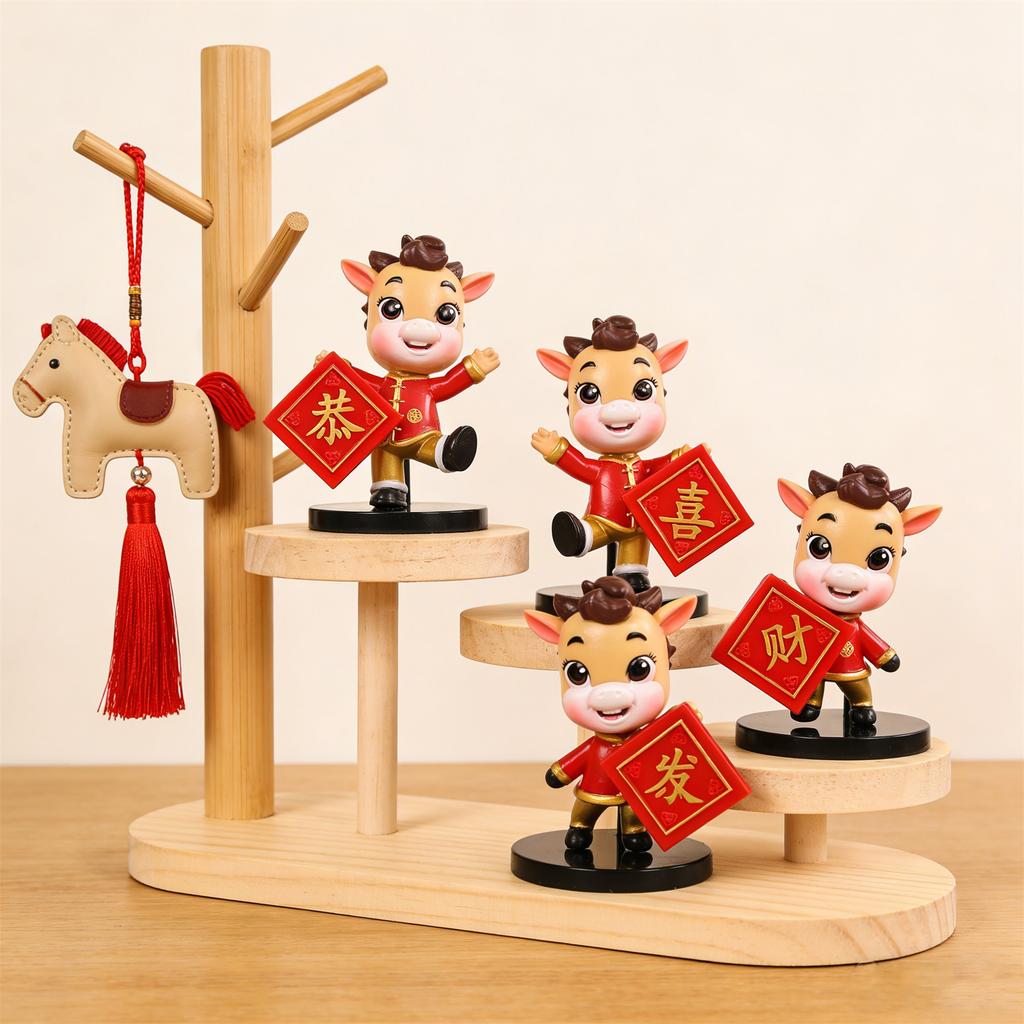 4 PC Year Of Mascot Handmade New Year's Congratulations And Trendy Cake Desktop Creative Ornament