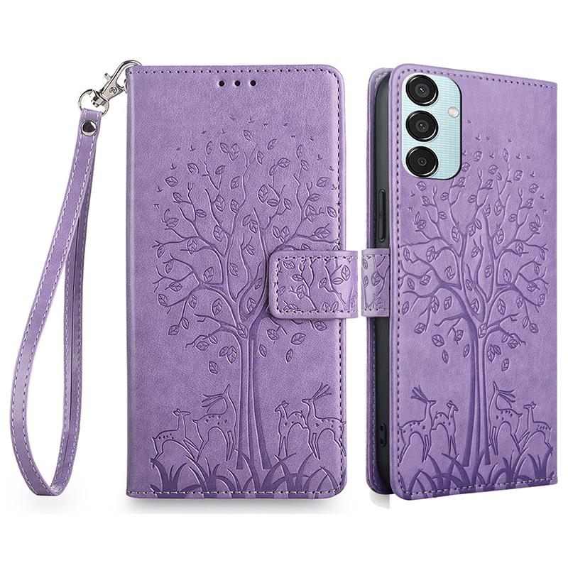 For Samsung Galaxy M15 5G Leather Case with 3 Card Slots Tree Pattern Phone Cover
