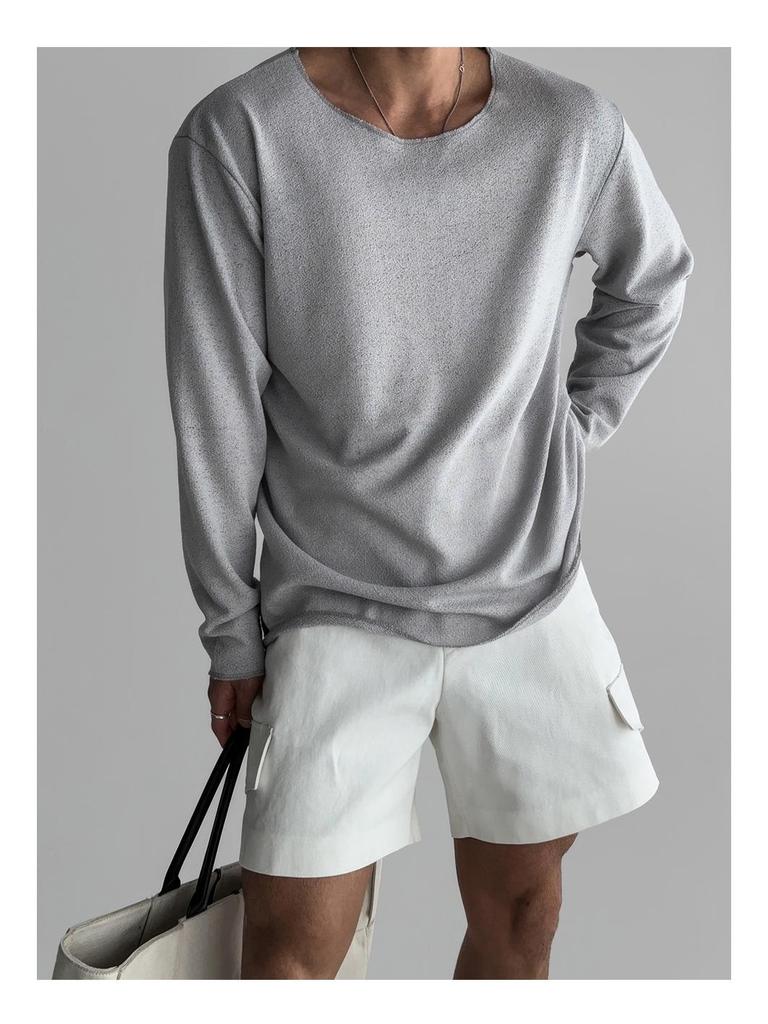 Pulover pentru bărbați cu mâneci lungi, tricotat lejer, cu guler mare