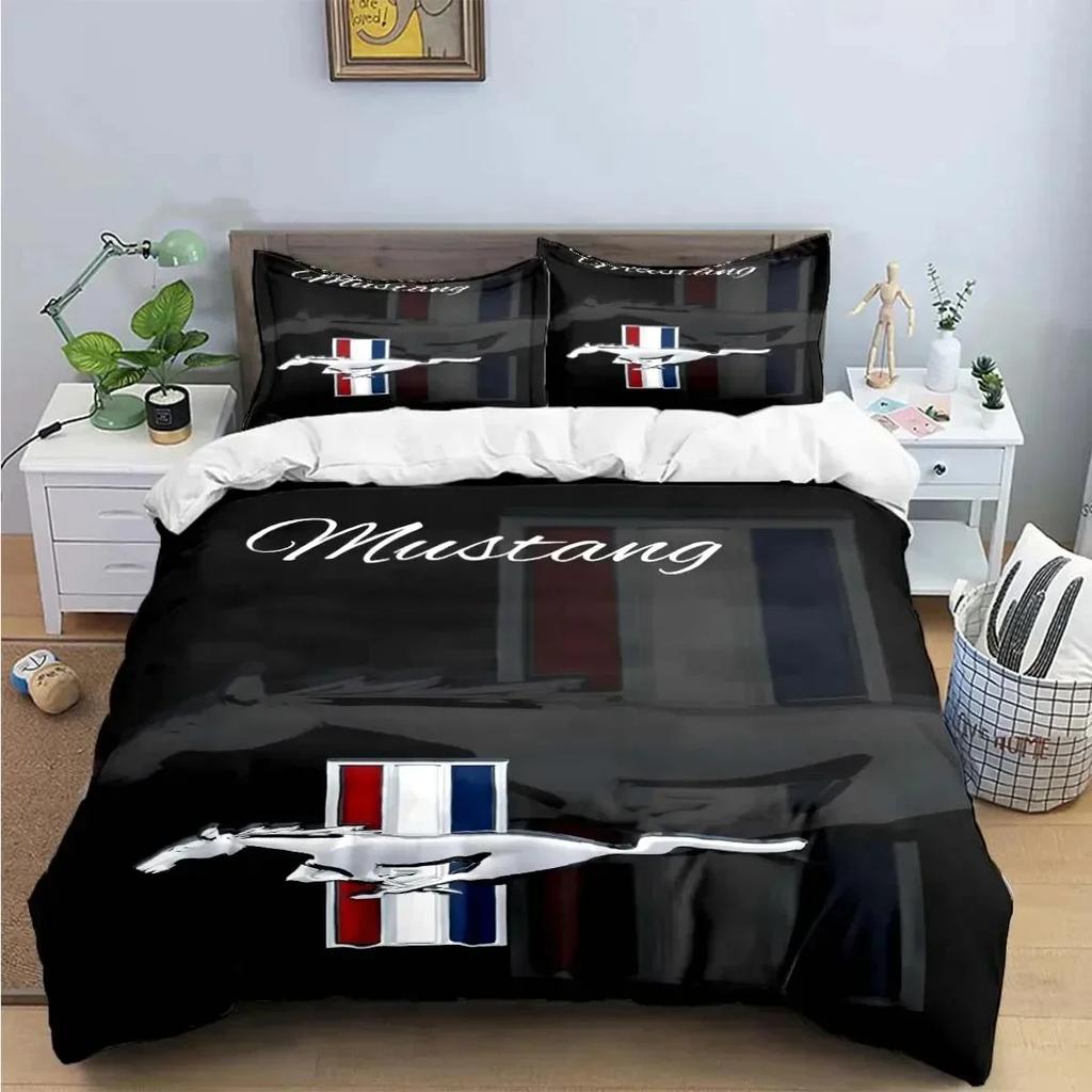 3D Print Mustang Car Logo Bedding Set Boys Girls Twin Queen King Size Duvet Cover Pillowcase Bed boys Adult Home Textileextile