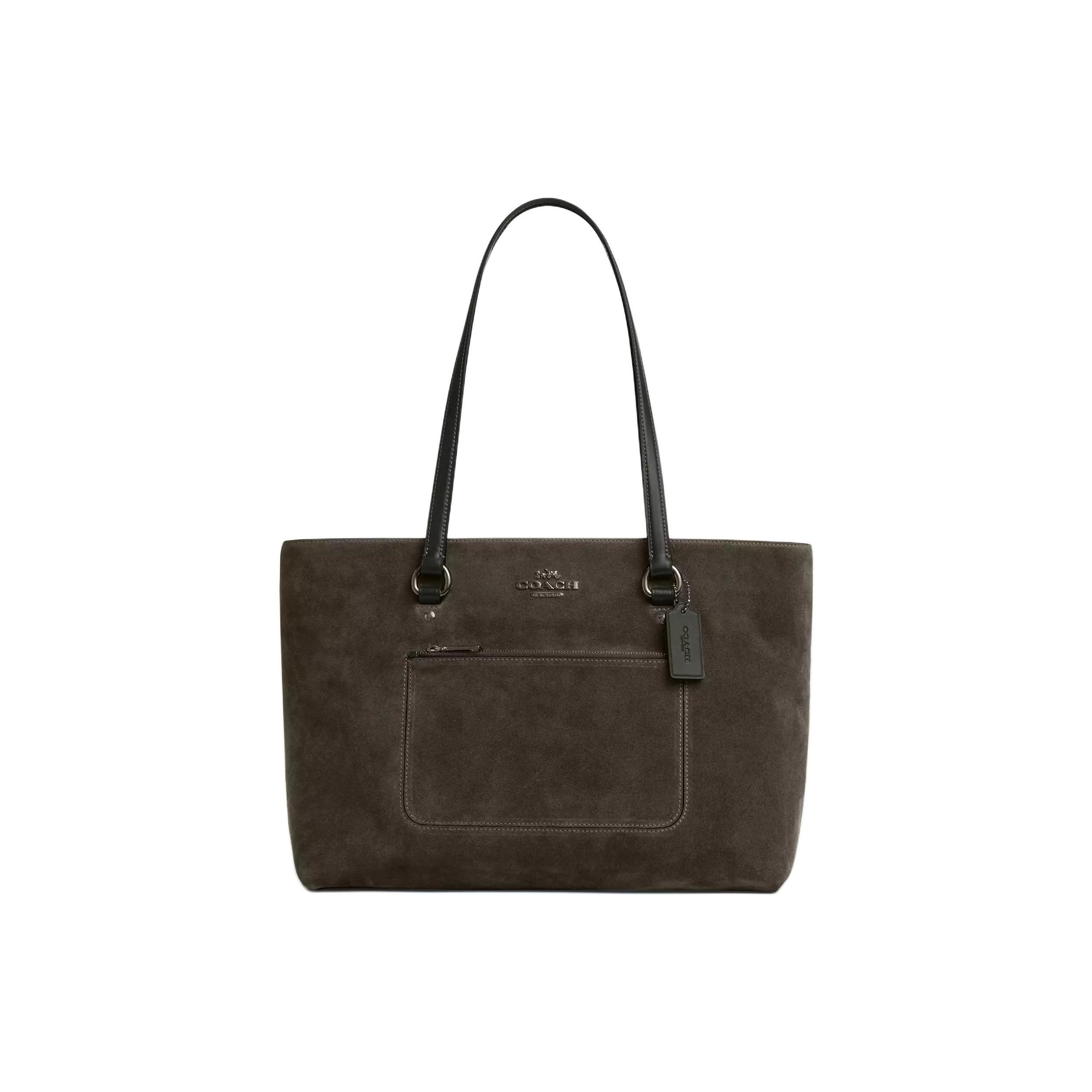 Coach Women's Green Station 35 Logo Suede And Smooth Leather Tote Bag Tote Bags Army- Ccc77-Qbary