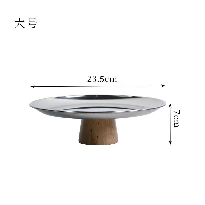 Nordic Style Metal Round Tray With Wooden Base Desktop Organizer Living Room Entryway Small Items Storage