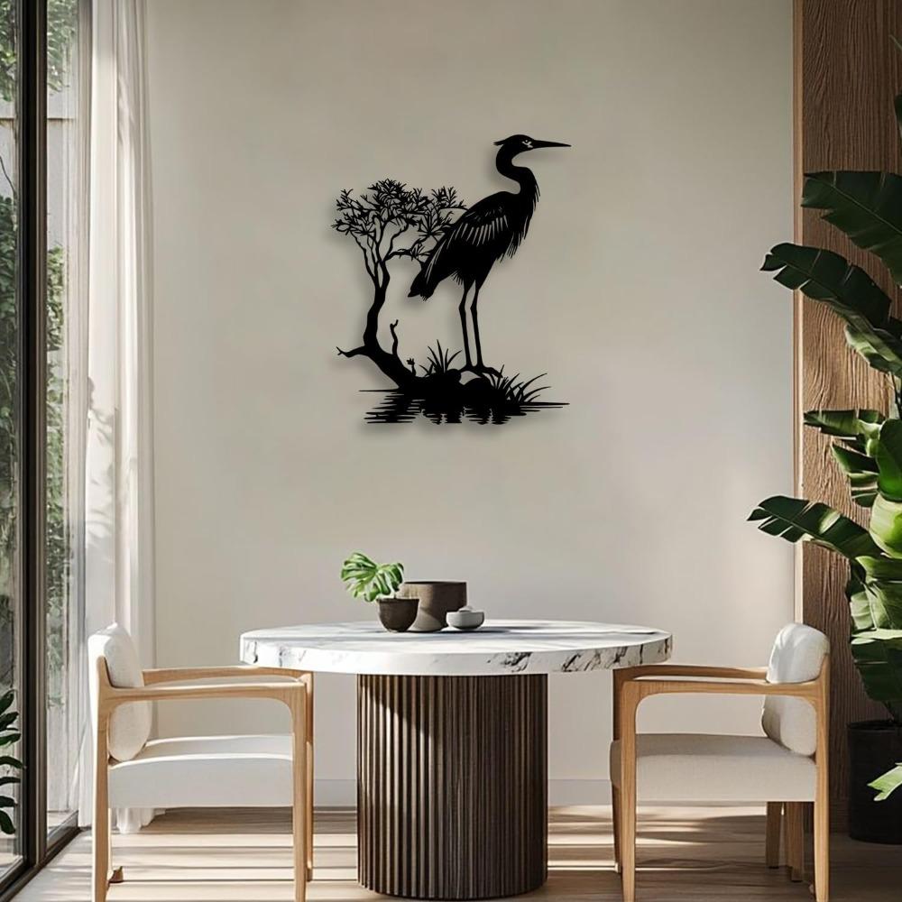 Metal Crane Wall Art, Japanese Style Black Decor for Living Room Bedroom Office
