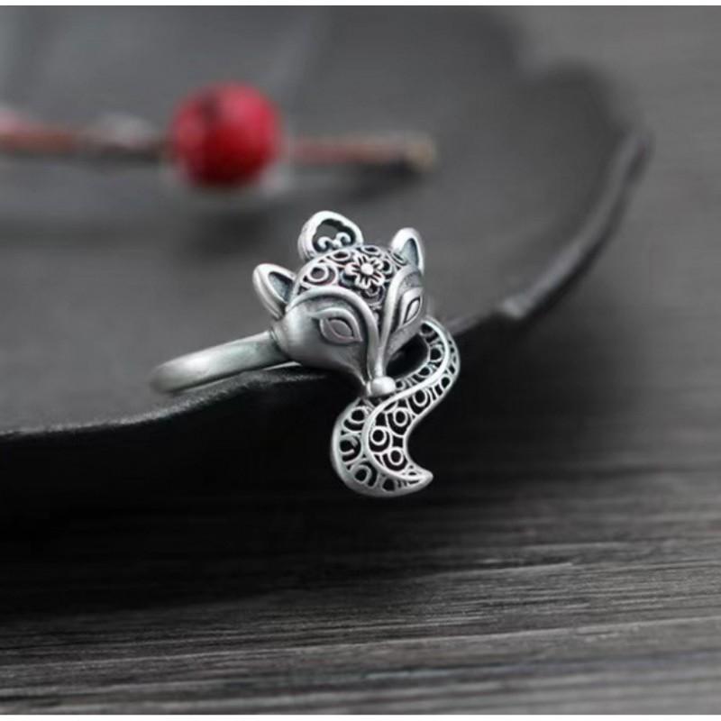 Adjustable Open Ring With Hollow Fox Design Minimalist Vintage Plated Unisex Statement