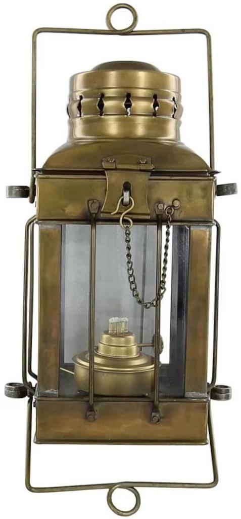 Maritime Brass Oil Lantern: 10" Hanging Nautical Cargo Lamp