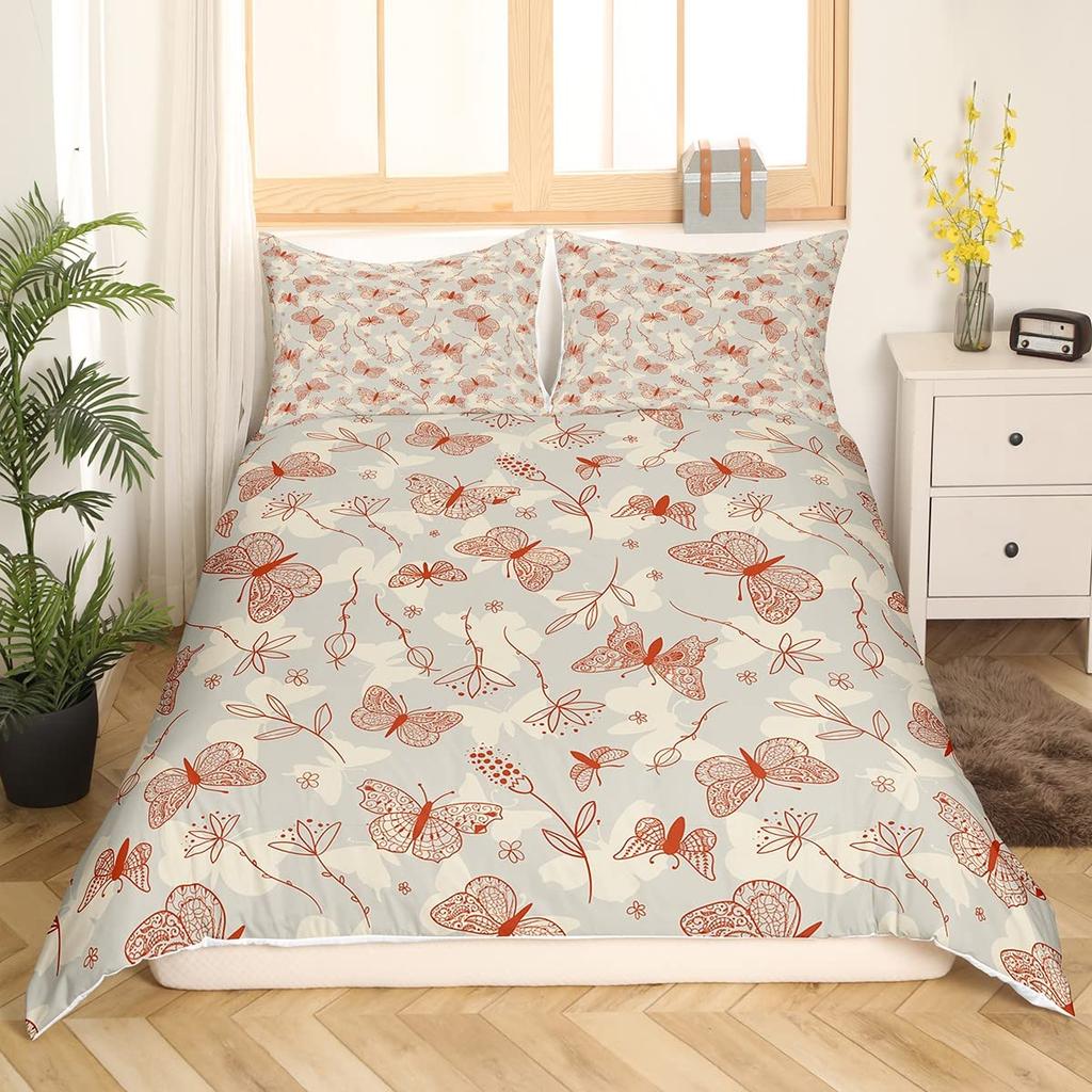 Vintage Blumen Bettbezug King Queen Retro Blumen Bettwäsche Set Boho Hippie Deckenbezug Groovy Blüte Polyester Steppdeckenbezug