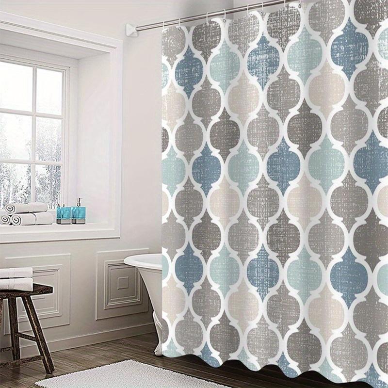 Modern Geometric Trellis Shower Curtain - Stylish Blue, Gray & White Pattern | Polyester,Machine Washable