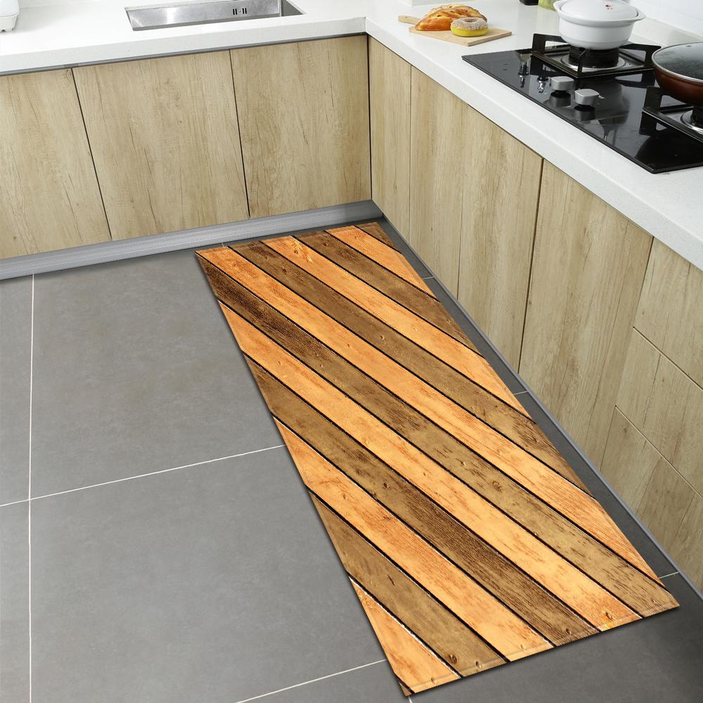Rustic Wood Grain Kitchen Carpet, Non-Slip Indoor Floor Mat, Decorative Area Rug for Living Room Kids Room Balcony, 1PC