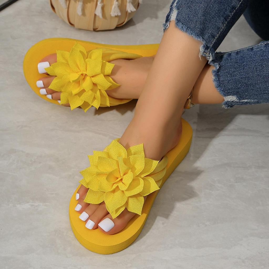 Women's Plus Size Flower Thong Flip-Flops - Unisex Summer Couple's Flat Sandals