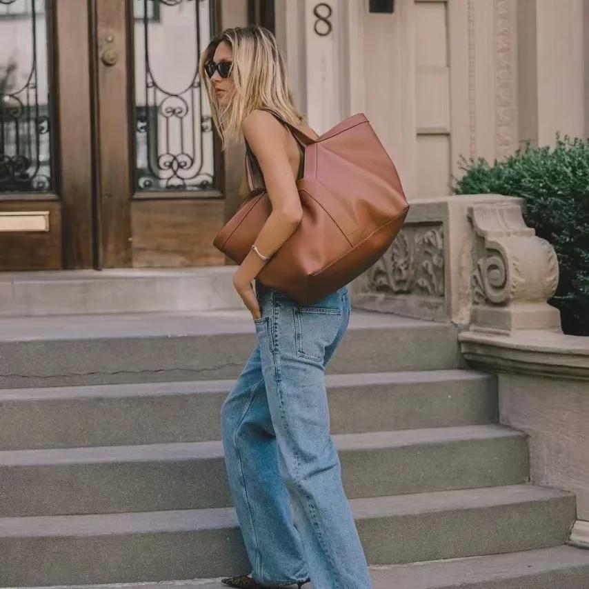 Yang Shulin High-End Leather Tote Bag: Elegant European & American Style, One-Shoulder Design for Women