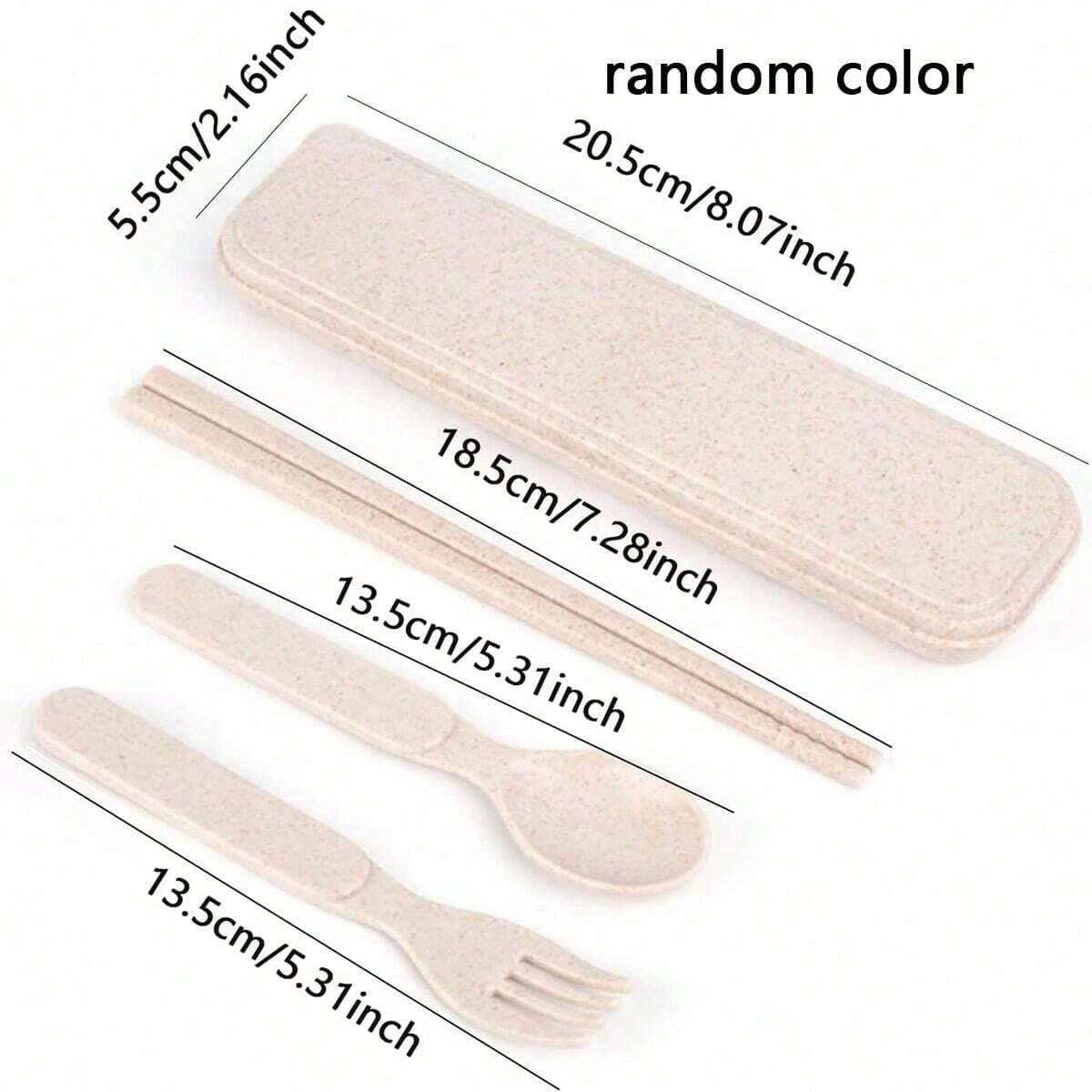 

4pcs/set - Reusable cutlery set, fork, spoon, chopsticks, student travel cutlery, portable cutlery, color random