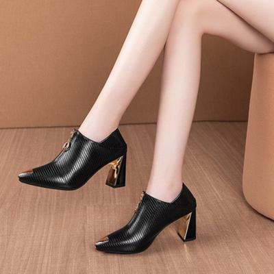 Fashion Sexy High Heels Bare Boots 2024 Fashion Women Shoes Square Black Zip Leather Ladies Shoes Metal Pointed Toe Pump Wedding Shoes