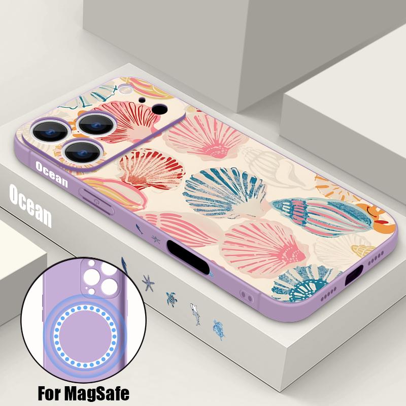 Magnetic For Magsafe Case For iPhone 17 Pro Max Deep Sea Fish Turtle Print Soft Silicone Phone Back Cover For iPhone 16 15 14 13 Pro Max 16e 17e
