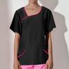 Damen Mode Kurzarm Gemusterte Oberteile Tasche Arbeits T-Shirts