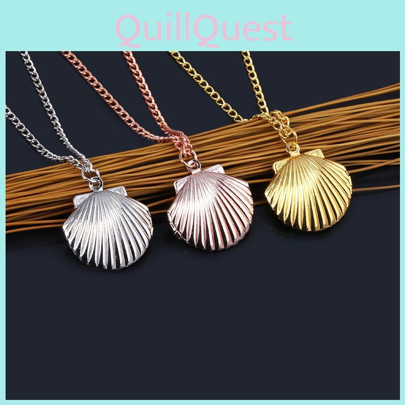 Mini Minimalist Openable Shell Photo Frame Metal Necklace For Girls And Women