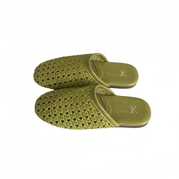 New Retro Simple Flat Bottom One-word Bag Head Drag Half Drag Comfortable Weaving Breathable Outside Wearing Mueller Sandals Fairy Style