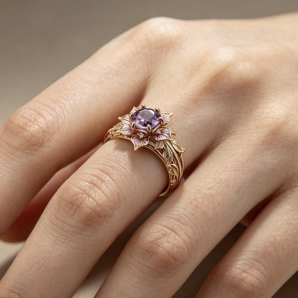 New alloy gold-plated floral ring ins Purple Petal Women's Creative Branch Bracelet