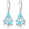 Blue Enamel Cute Snowman Christmas Drop Earrings Silver Color Women Winter Festival Trendy Elegant Jewelry with Shiny CZ Earrings