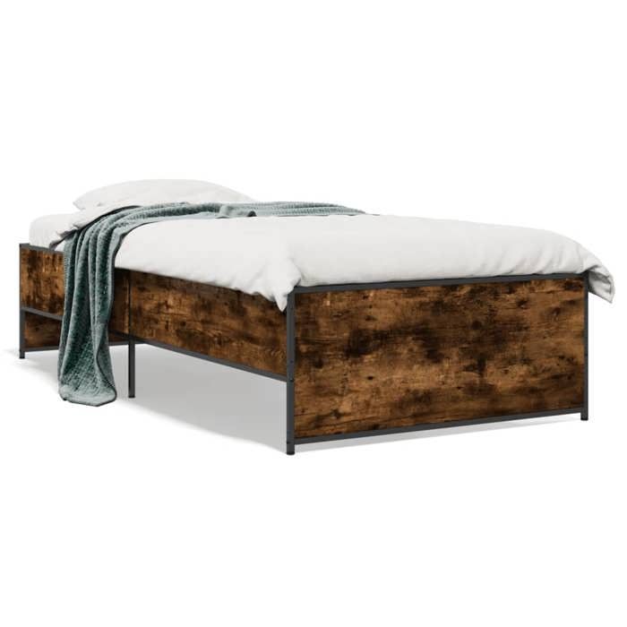 VidaXL Cadre de lit chêne fumé 90x200 cm bois d'ingénierie et métal, meubles de chambre, sommier,, lit, lit simple 845243