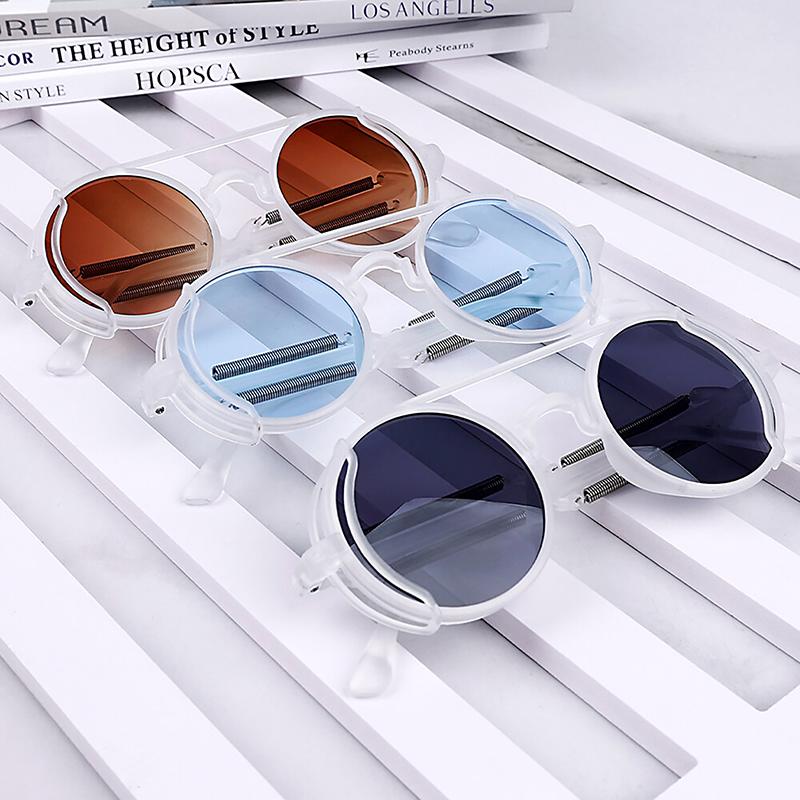 Pc Sunglasses Steam Punk Double Spring Leg Glasses Fashion Trend Round Sunglasses