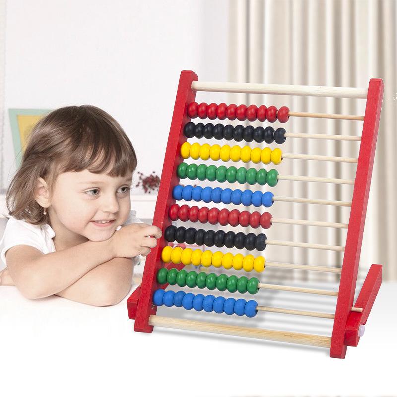 1Pcs Children'S Early Education Colorful Calculation Rack Ten Wooden Toys Montessori Teaching Aids Abacus Rack Gift