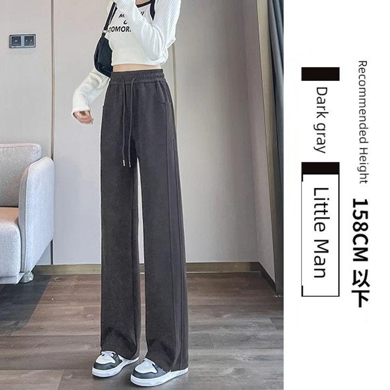 

Флисовые брюки широкие от бедра женские осень и зима 2024 новый поступление свободные прямые спортивные штаны с высокой талией приспущенные маленькие зауженные повседневные брюки Dark gray [Spring and Autumn Little]] M