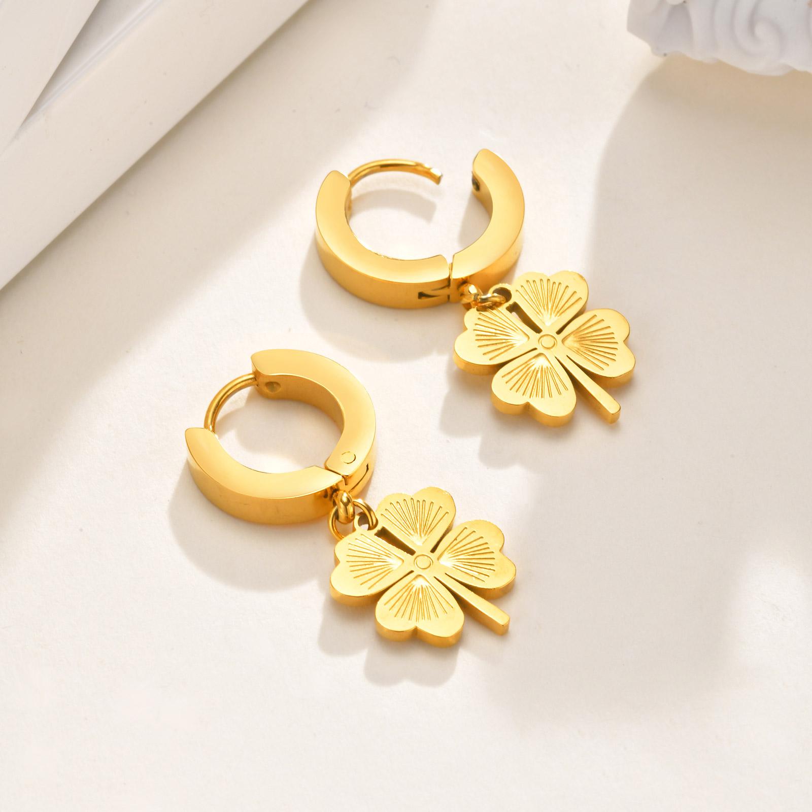 

Fashion Four-leaf Clover Earrings for Women,Gold Color Stainless Steel Earring,Waterproof Jewelry Mother s Day Gift
