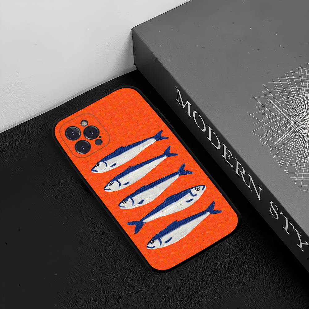 Sardinas Phone Case For IPhone 17,16,15,14,13,12,11,Pro,Max,Plus,Mini,Soft Silicone Black Case