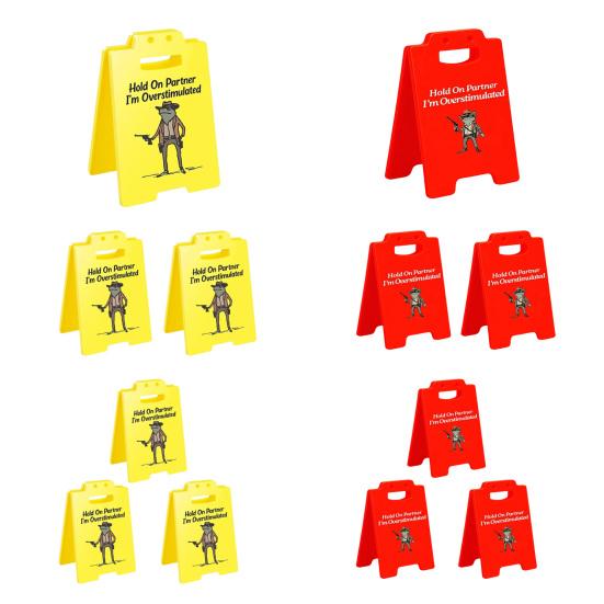 1/2/3Pcs Caution Overstimulated Desk Sign Cowboy Frog Hold On Partner I'm Overstimulated Mini Table Sign Home Office Decoration Coworkers Gag Gift