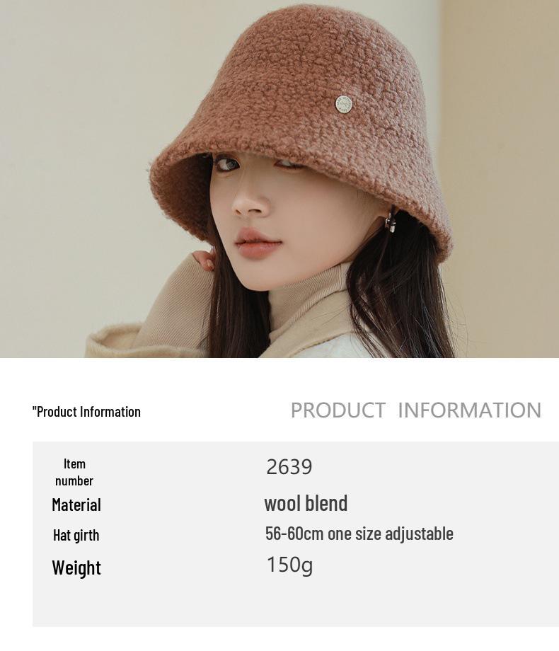 Körniger Woll-Damen-Bucket-Hat - Gesichtsschlankmachend, Breite Krempe, Warm für Herbst/Winter