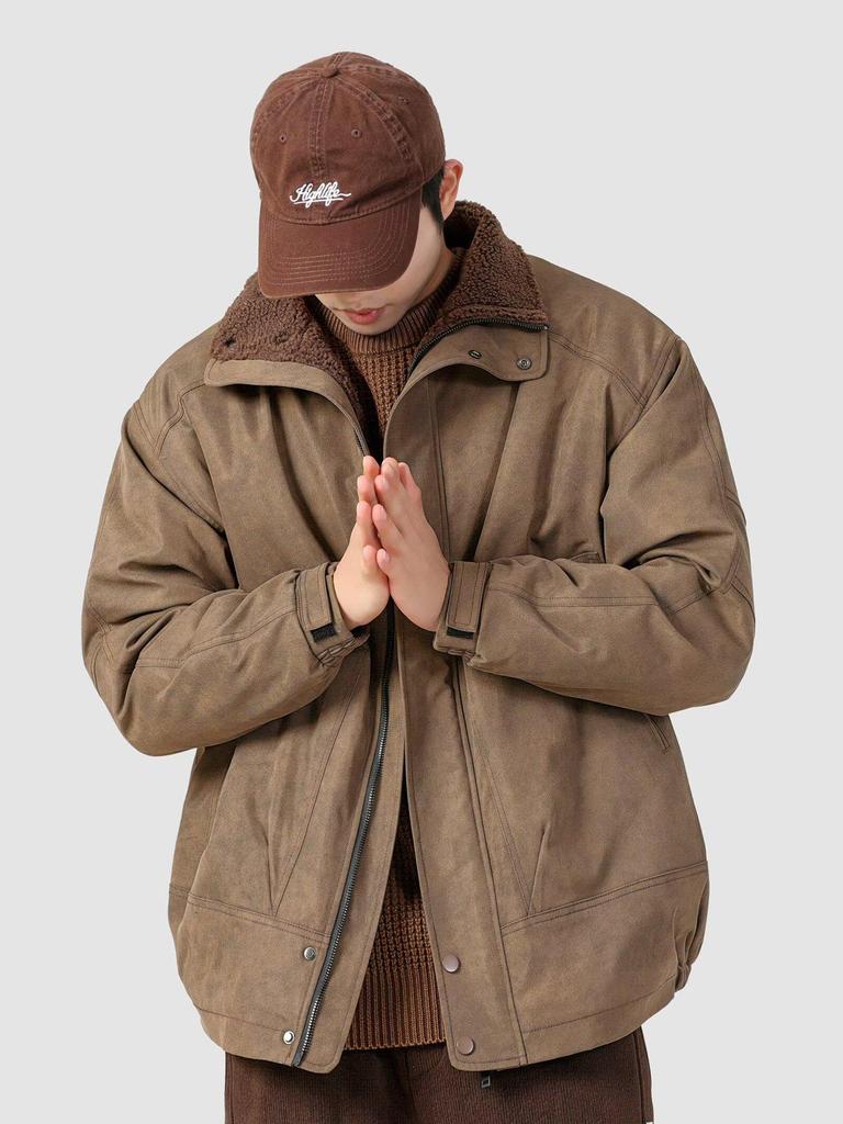 Men's Plus Size Retro Lambswool Jacket - Warm, Thick Cotton for Autumn/Winter Casual Workwear