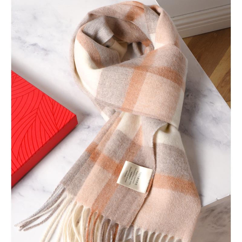 100 pure wool scarves for men and women, winter high-end new plaid scarves, gifts for couples