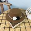 Elegant Retro British Hepburn Style French Pearl Chain Flower Wool Flat Felt Hat Fashion Women's Banquet Top Hat