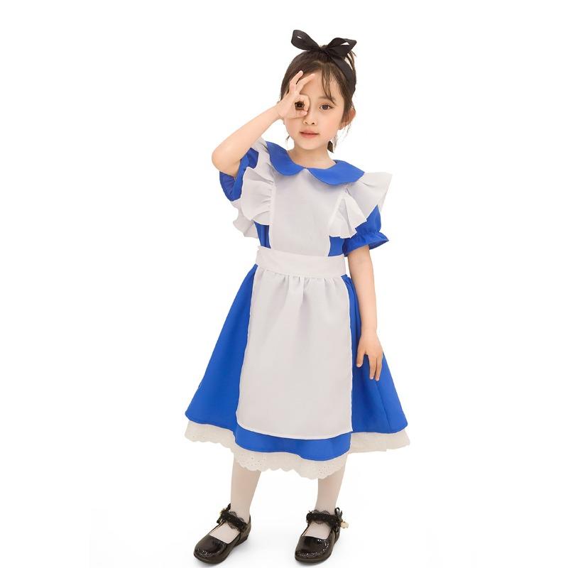 Parent-child blue girl costume, Halloween princess dress costume, Alice in Wonderland maid costume