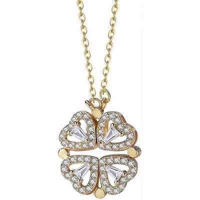 Halskette - ZHUODIKE - Vierblättriges Kleeblatt - Kristallherz - Silber - 15,3x13,9mm