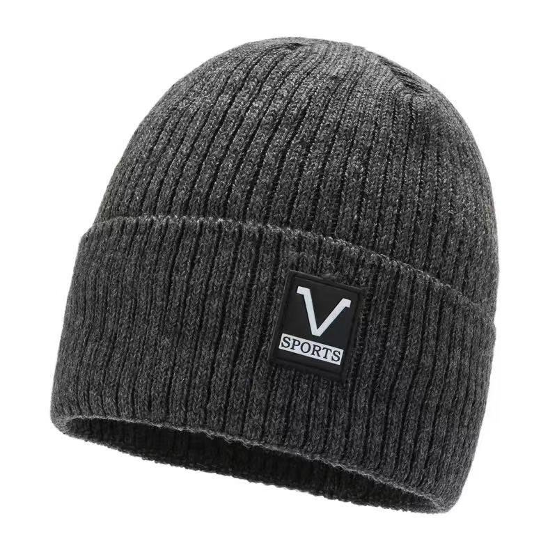 Men's Winter Thicken Warm Fleece Lined Knitted Woolen Hat Fashion All Match Korean Style Solid Color Beanie