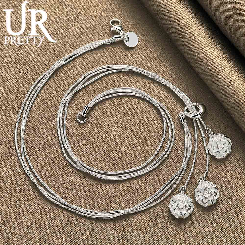 925 Sterling Silber Drei Rose Schlange Kette Halskette Mode Hochzeit Zubehör