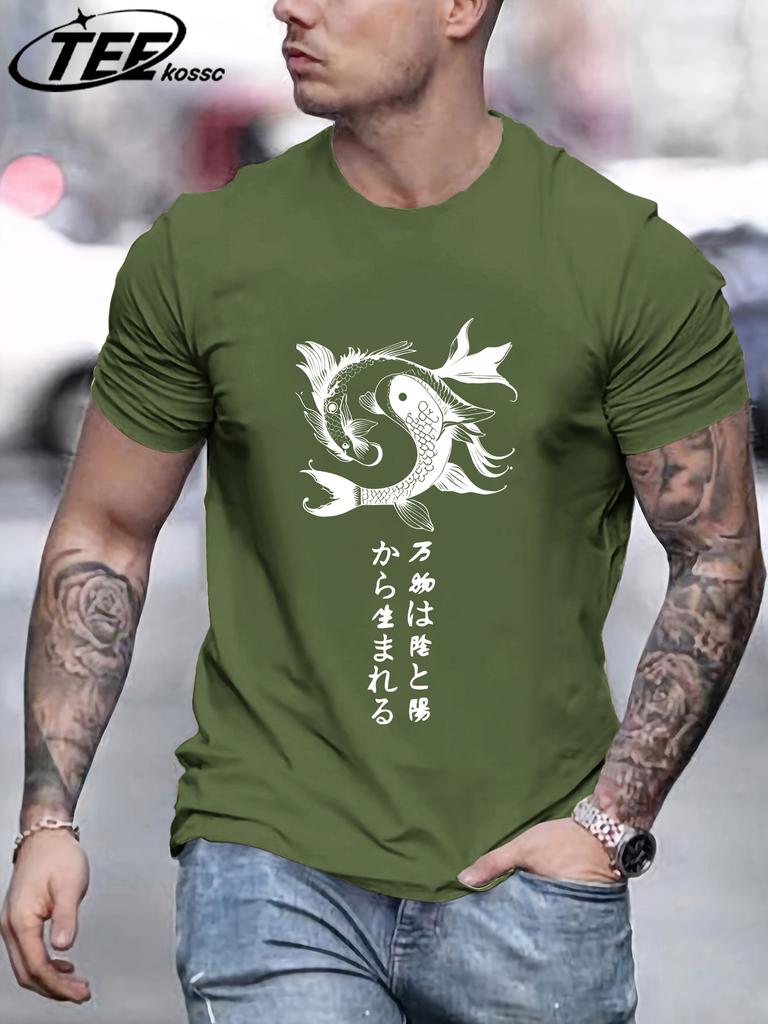 Japanese Harajuku Koi Art Letter Man T Shirt Hip Hop AllMatch Top Casual Cotton Short Sleeve Crewneck Unisex Oversize TShirt