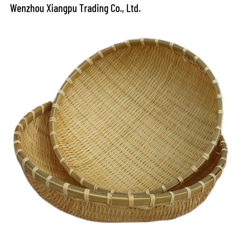 Bamboo Woven Winnowing Basket for Steamed Buns, Rice, Vegetables, and Fruits