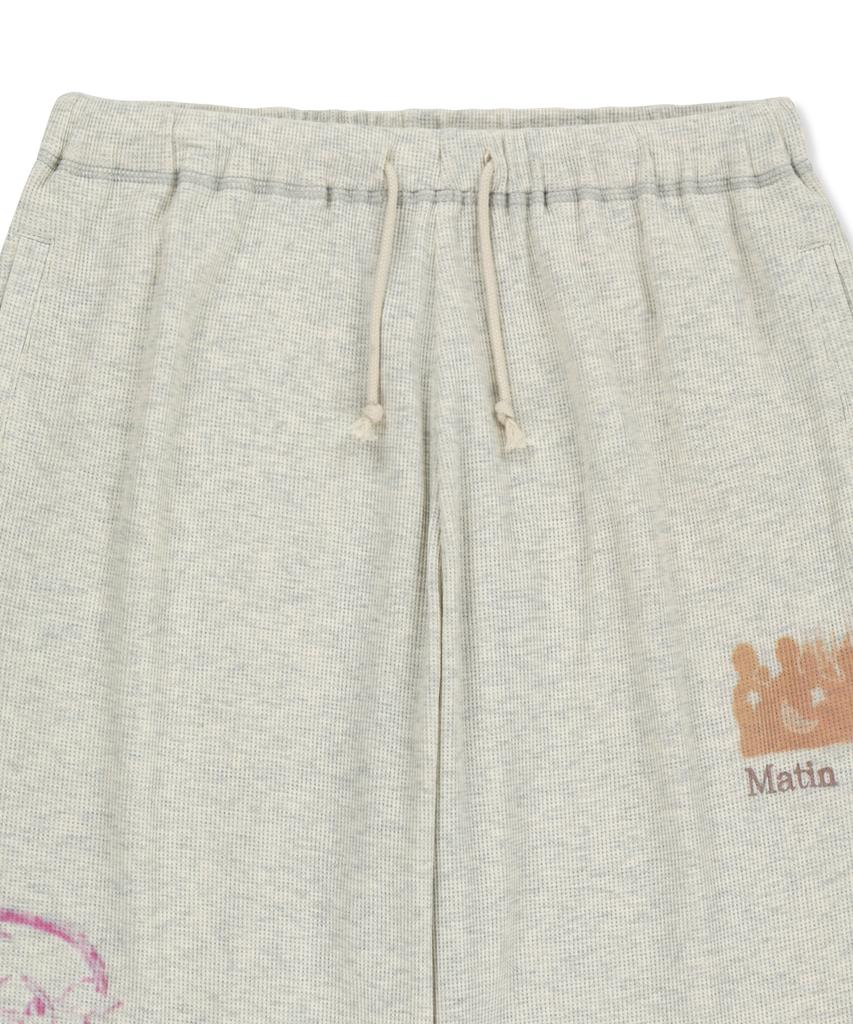 Mattengkim Sketch Graffiti Waffle Pants In Light Beige